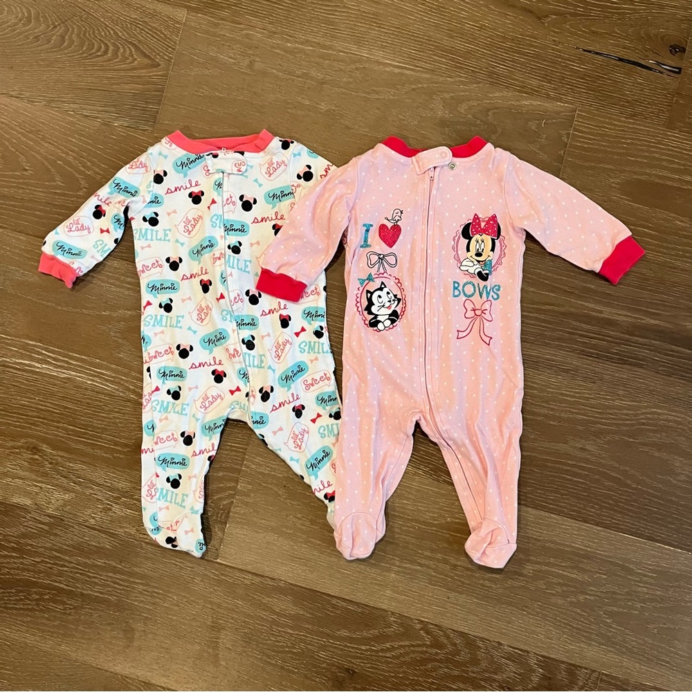 Disney Baby Girl Pink Lot Bundle Minnie Mouse Pajama Set Size 3-6 months